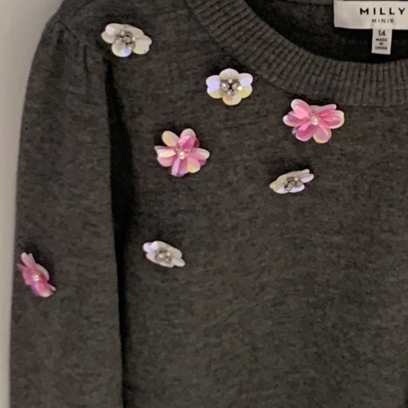 Worn 1x! Milly Minis gray sweater with floral appliqué - size 14 - Picture 2 of 11